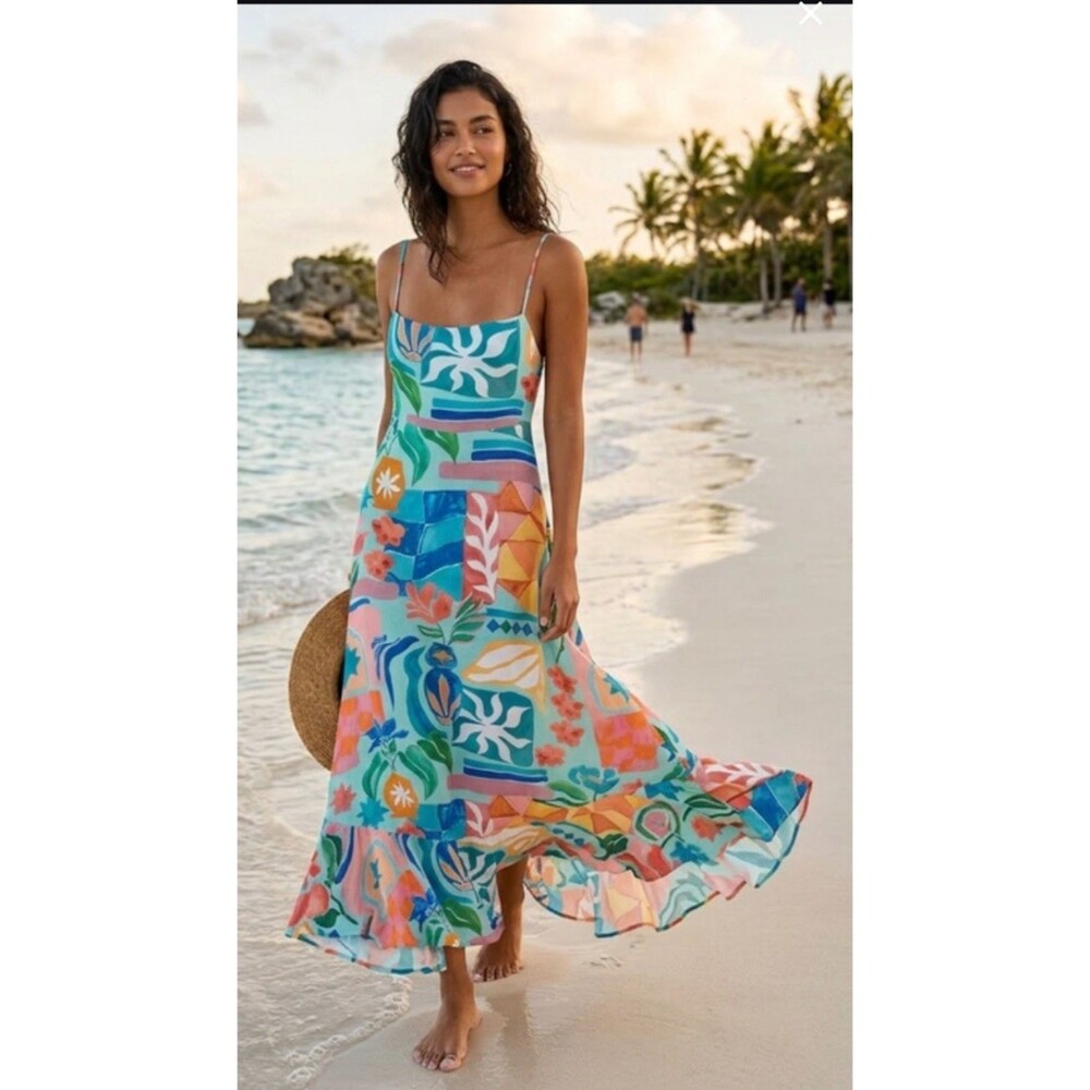 Anthropologie Paper Heart Maxi Dress Tropical Floral Resort Beach Womens XL